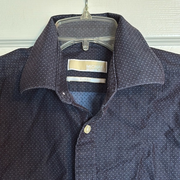 MICHAEL Michael Kors men’s blue polka dot button down shirt size 15-15.5 - Picture 2 of 9
